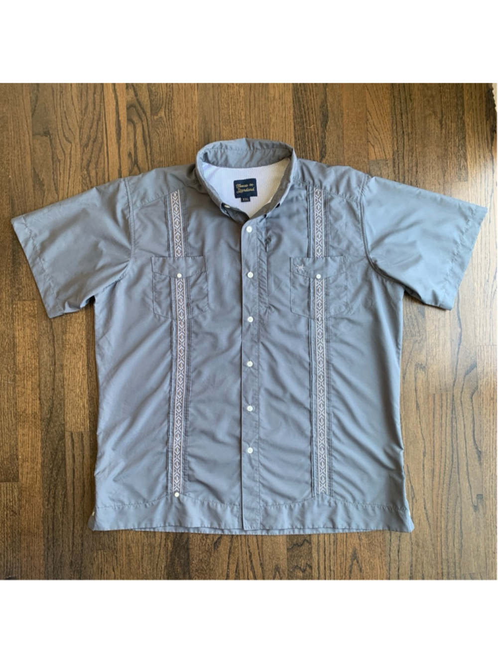 Texas Standard Grey Guayabera Short Sleeve Button Up Performance Shirt XXL